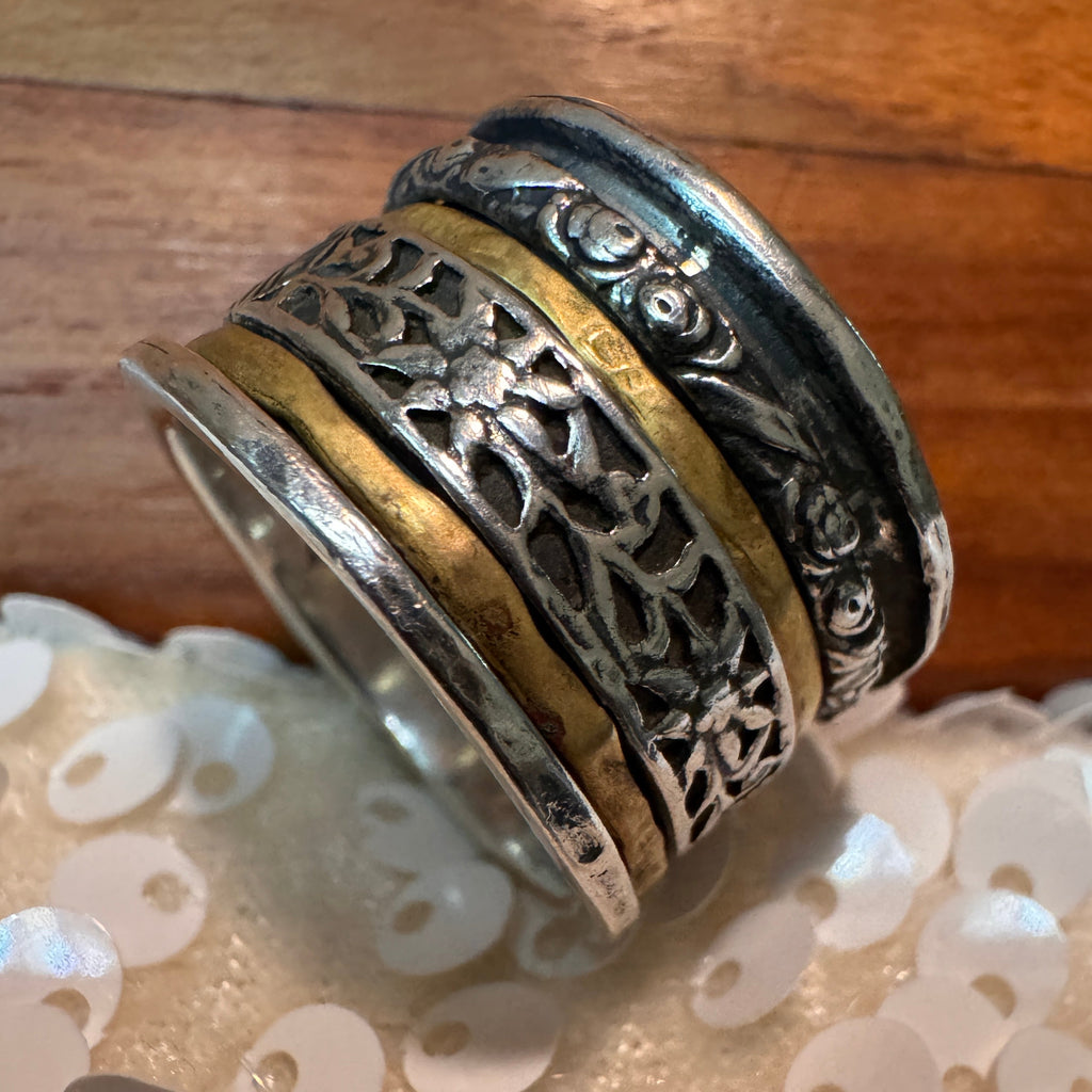 Floral Spinner Ring A4737 | 925 Sterling Silver Anxiety Band