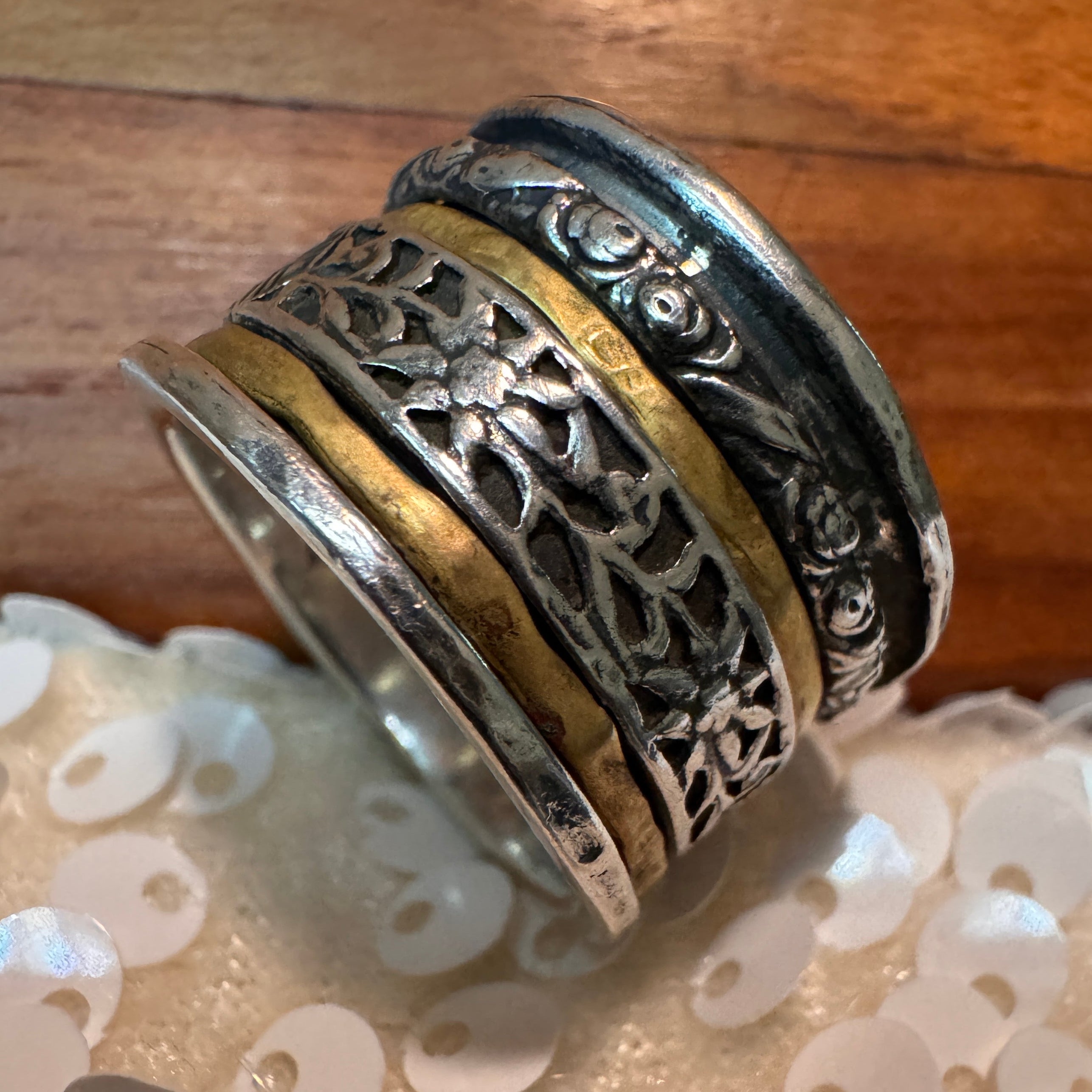 Floral Spinner Ring A4737 | 925 Sterling Silver Anxiety Band