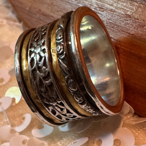 Floral Spinner Ring A4737 | 925 Sterling Silver Anxiety Band