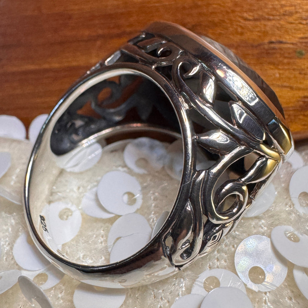 Smoky Swirl Black Chalcedony Ring Sterling Silver