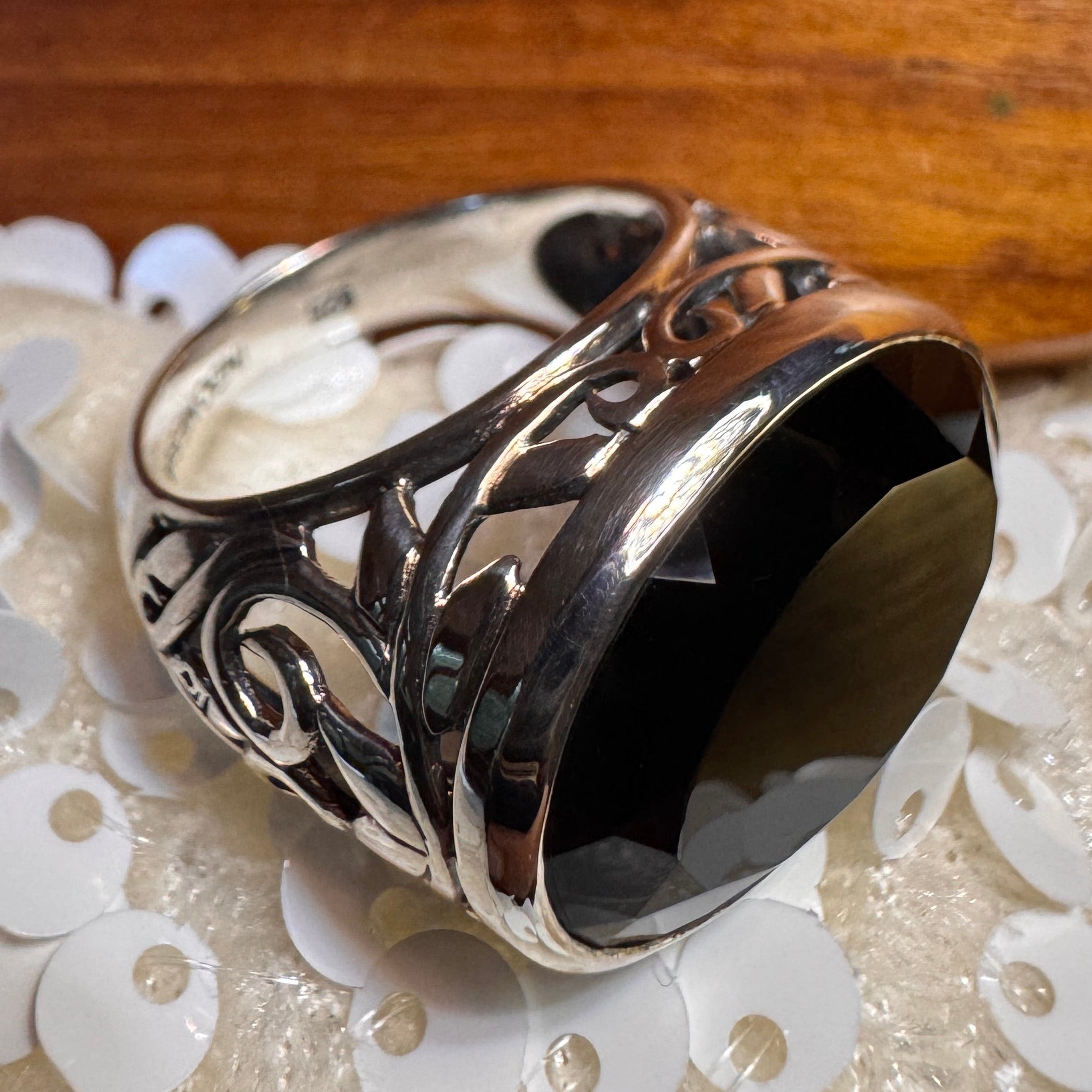Smoky Swirl Black Chalcedony Ring Sterling Silver