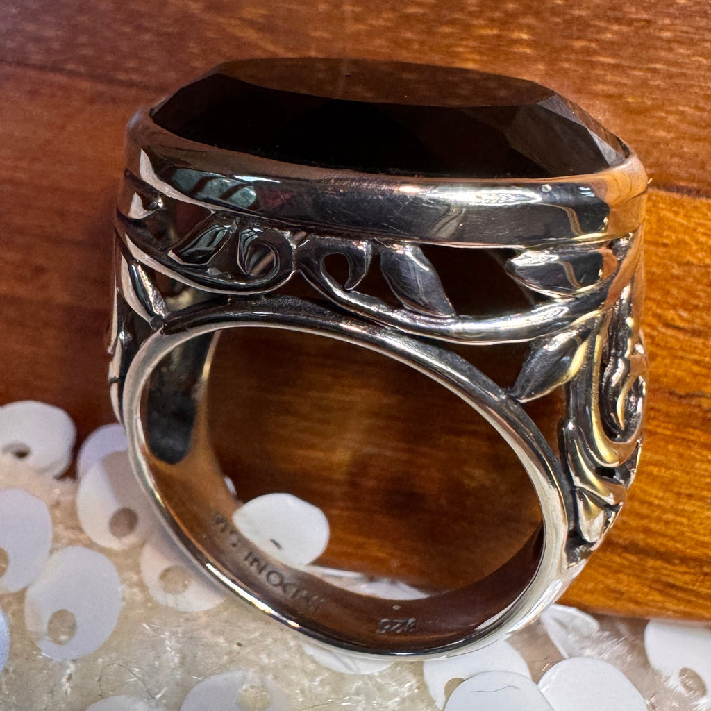 Smoky Swirl Black Chalcedony Ring Sterling Silver