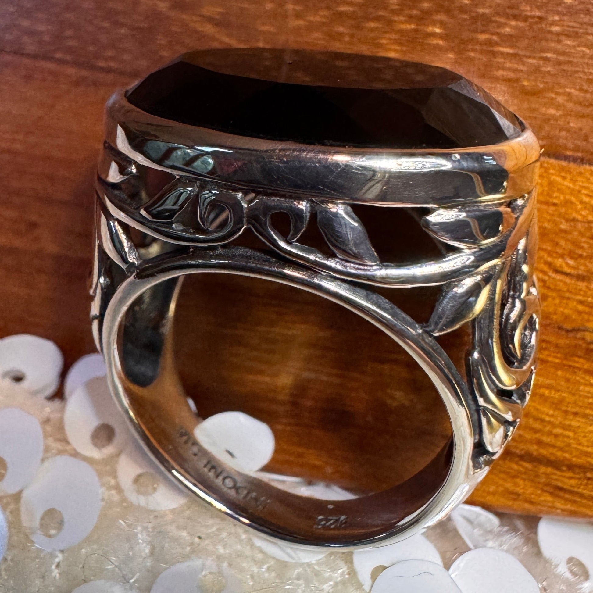 Smoky Swirl Black Chalcedony Ring Sterling Silver