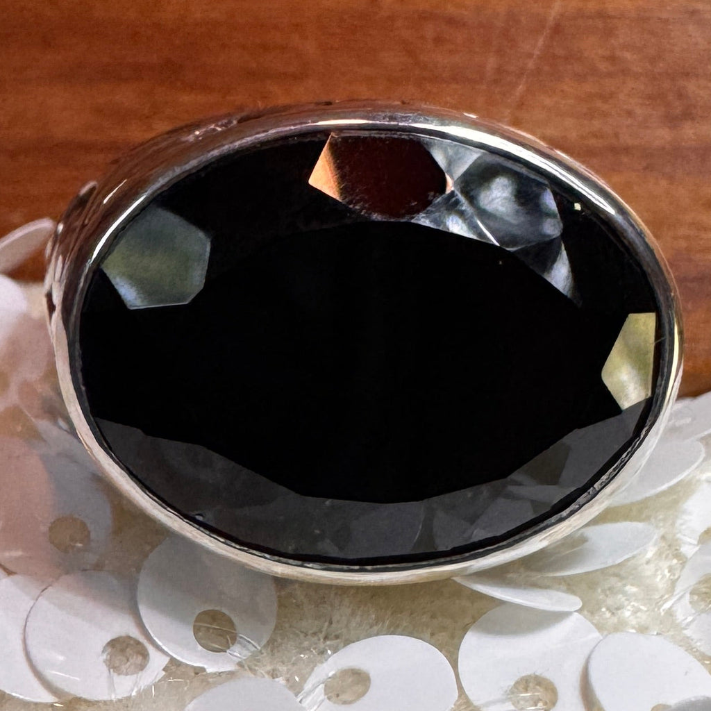 Smoky Swirl Black Chalcedony Ring Sterling Silver