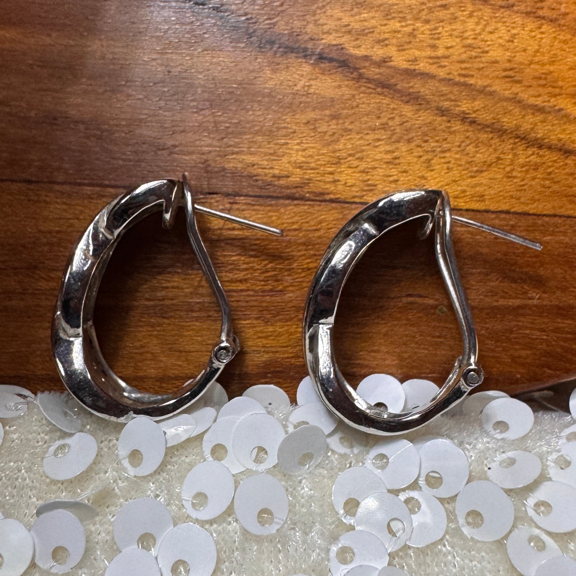 Black & White Cubic Zirconia Cross Hoop Earrings in Sterling Silver