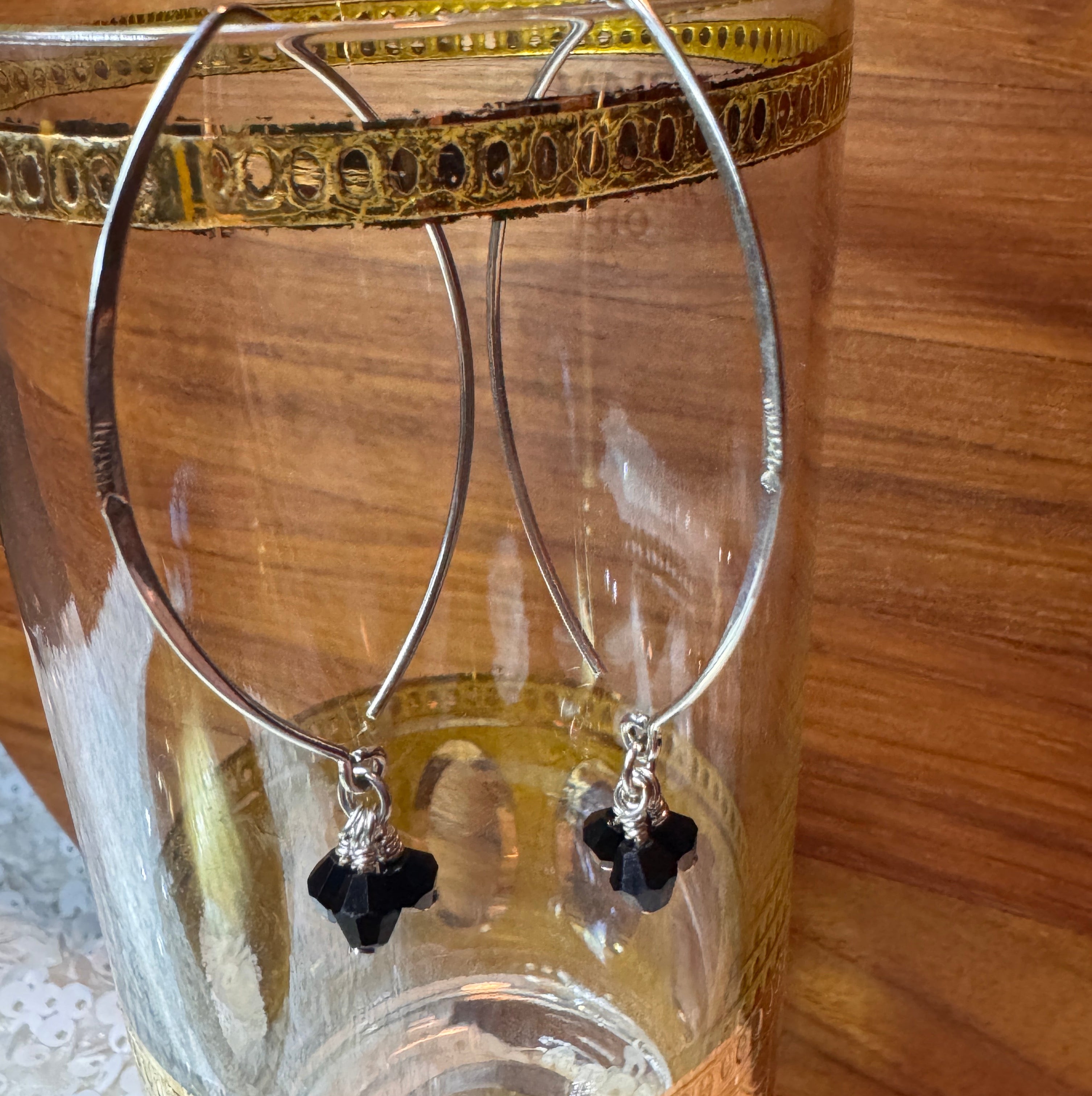 Signed Silpada Sterling Silver Dangle Earrings with Black Obsidian