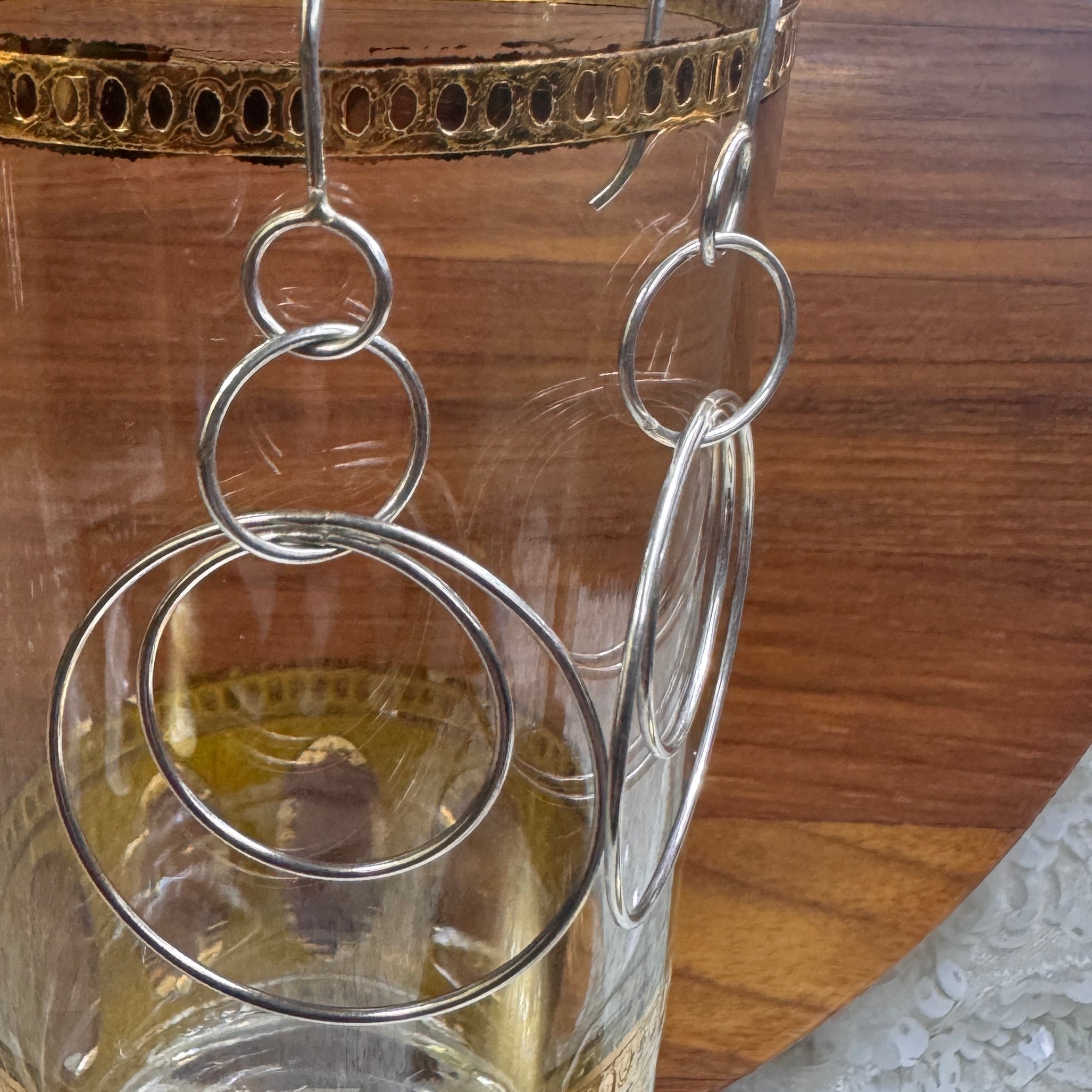 Sterling Silver Double Circle Drop Earrings