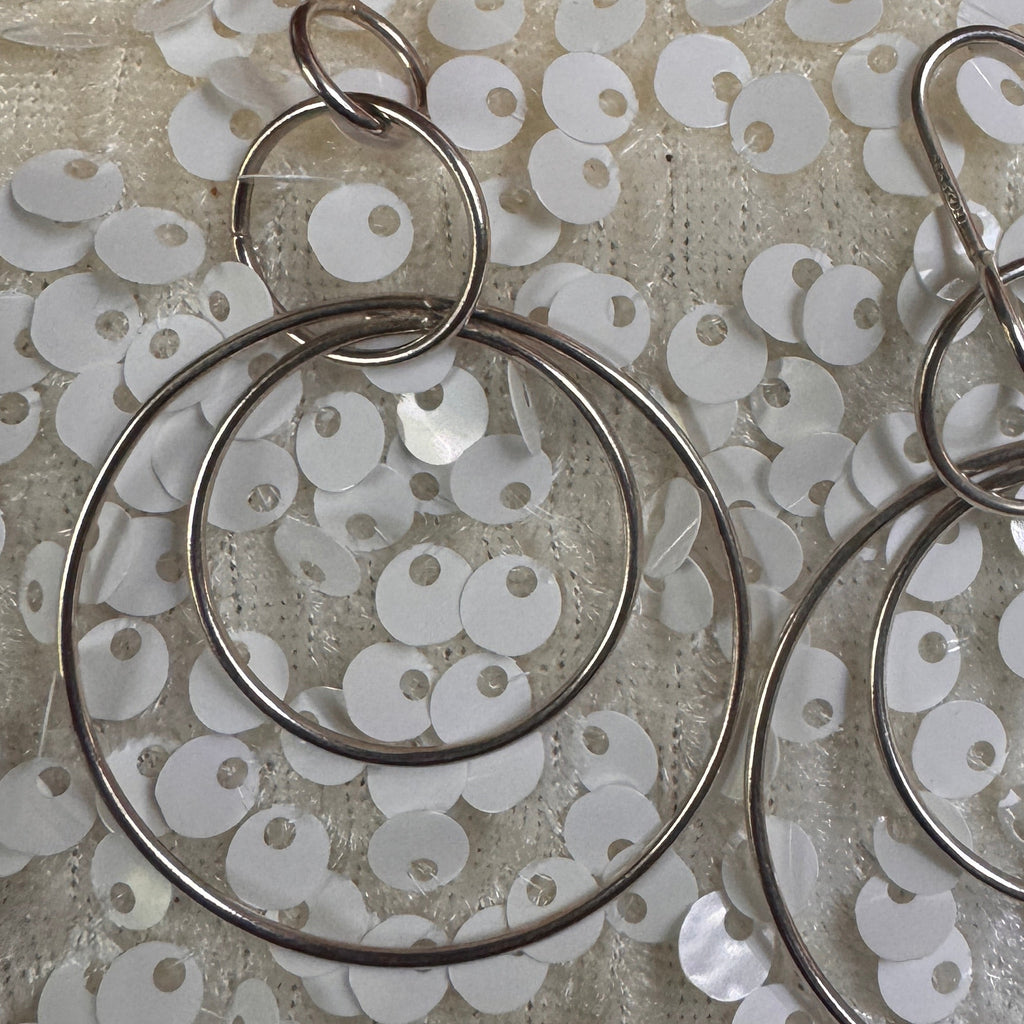 Sterling Silver Double Circle Drop Earrings