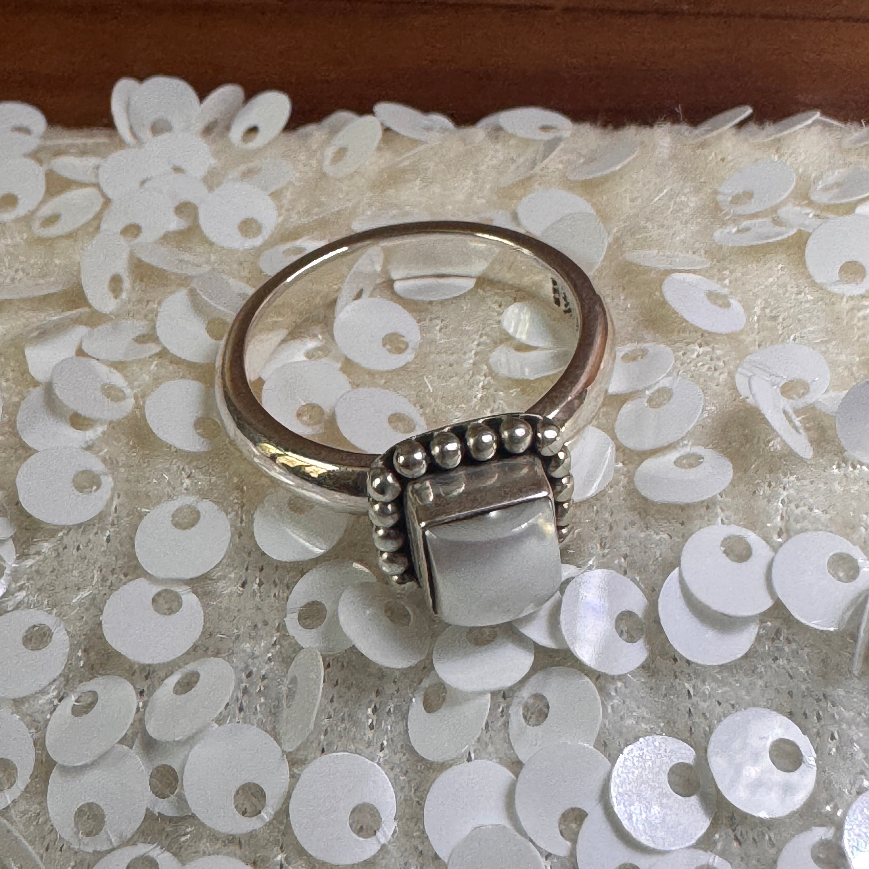Sterling Silver Mother of Pearl Button Ring