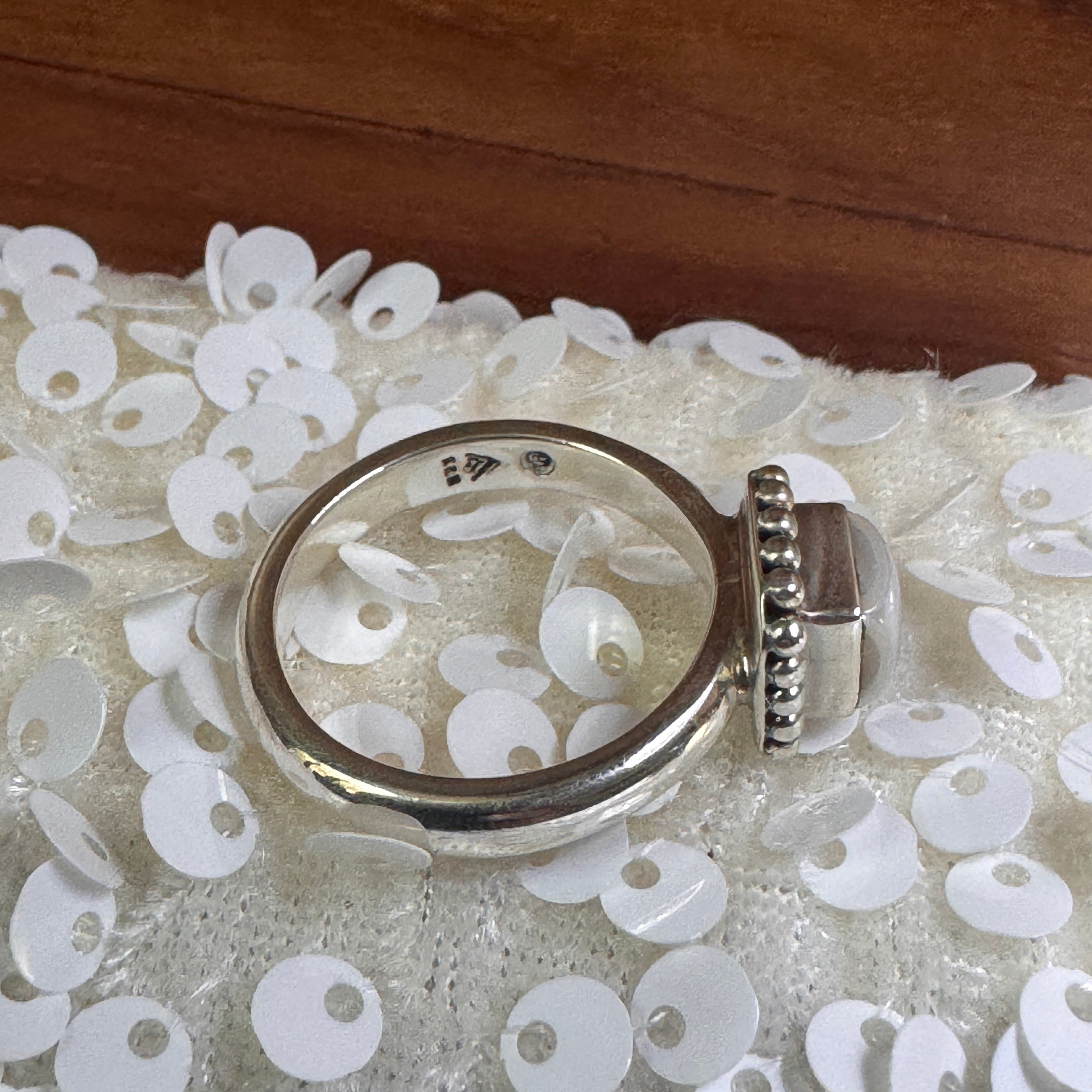 Sterling Silver Mother of Pearl Button Ring