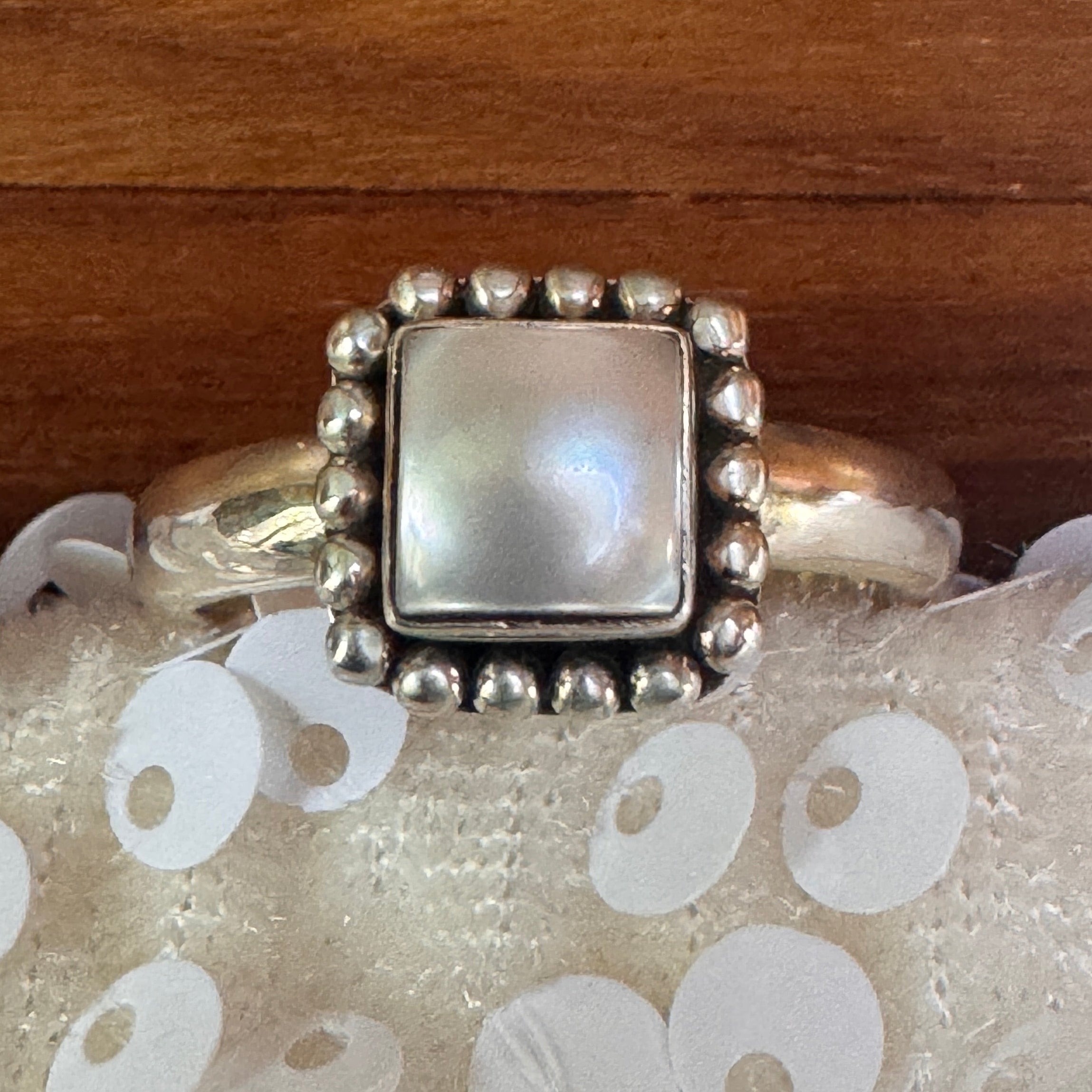 Sterling Silver Mother of Pearl Button Ring