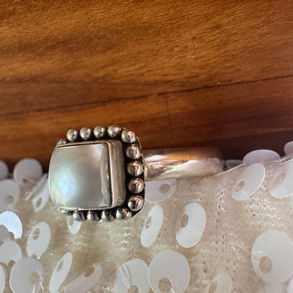 Sterling Silver Mother of Pearl Button Ring