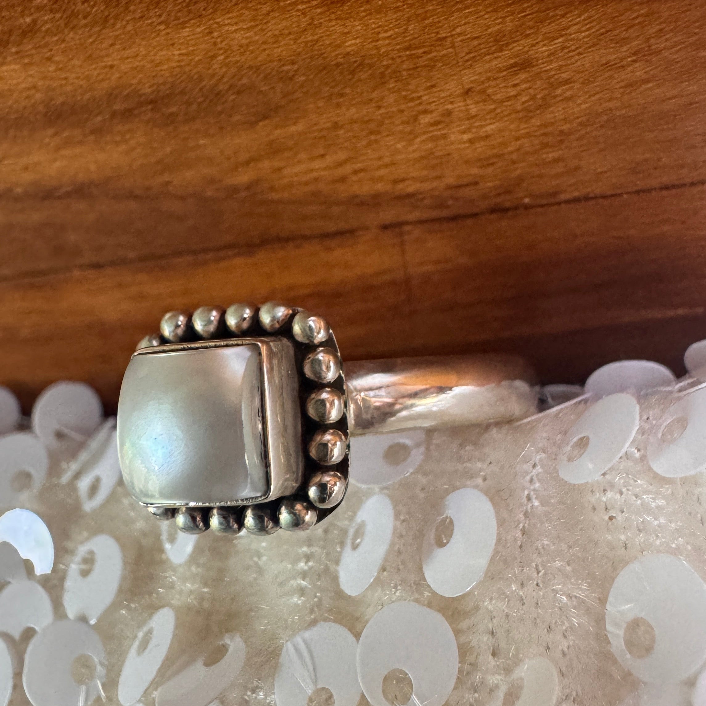 Sterling Silver Mother of Pearl Button Ring