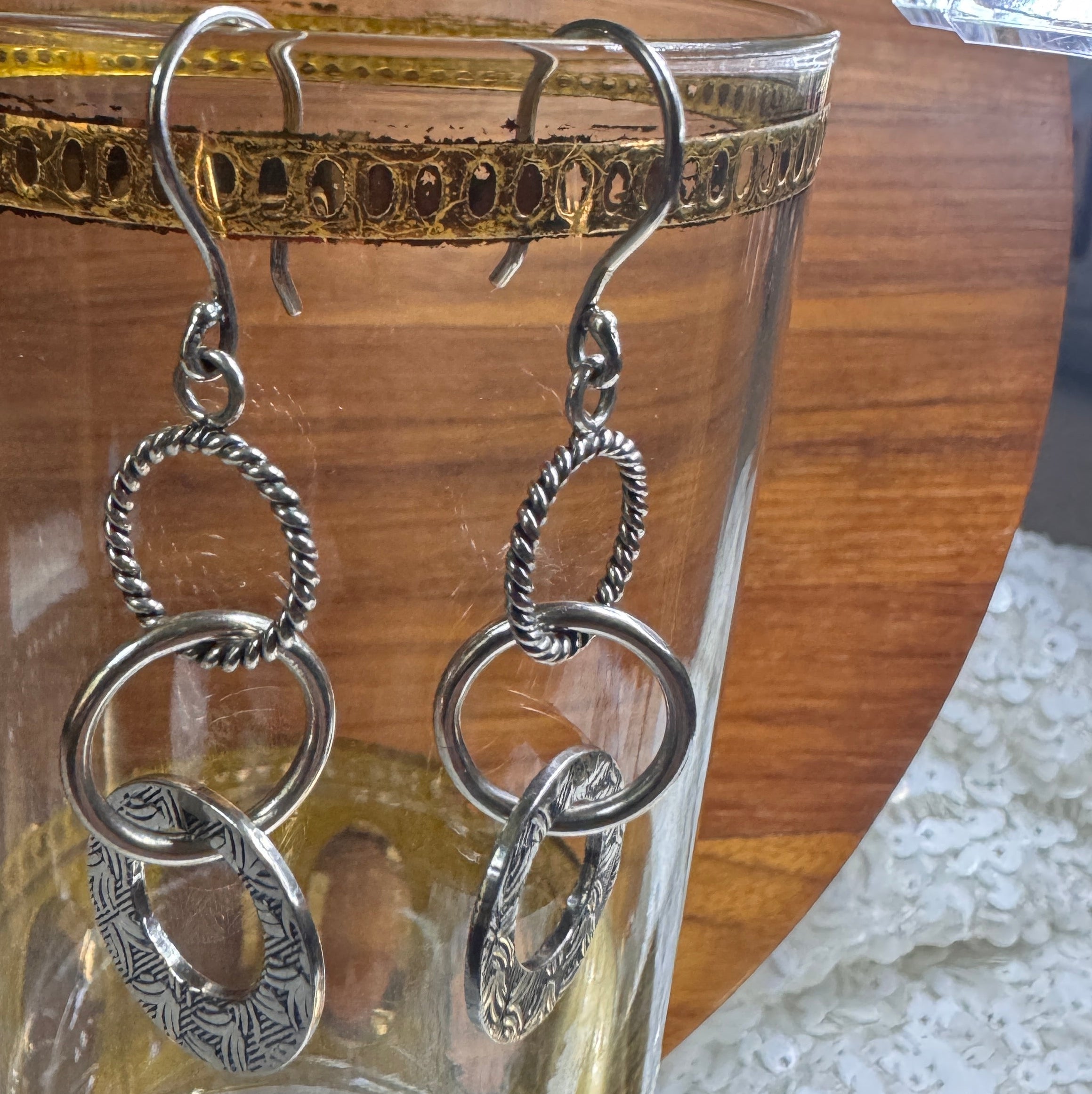 Oxidized Sterling Silver Triple Threat Dangle Drop Earrings
