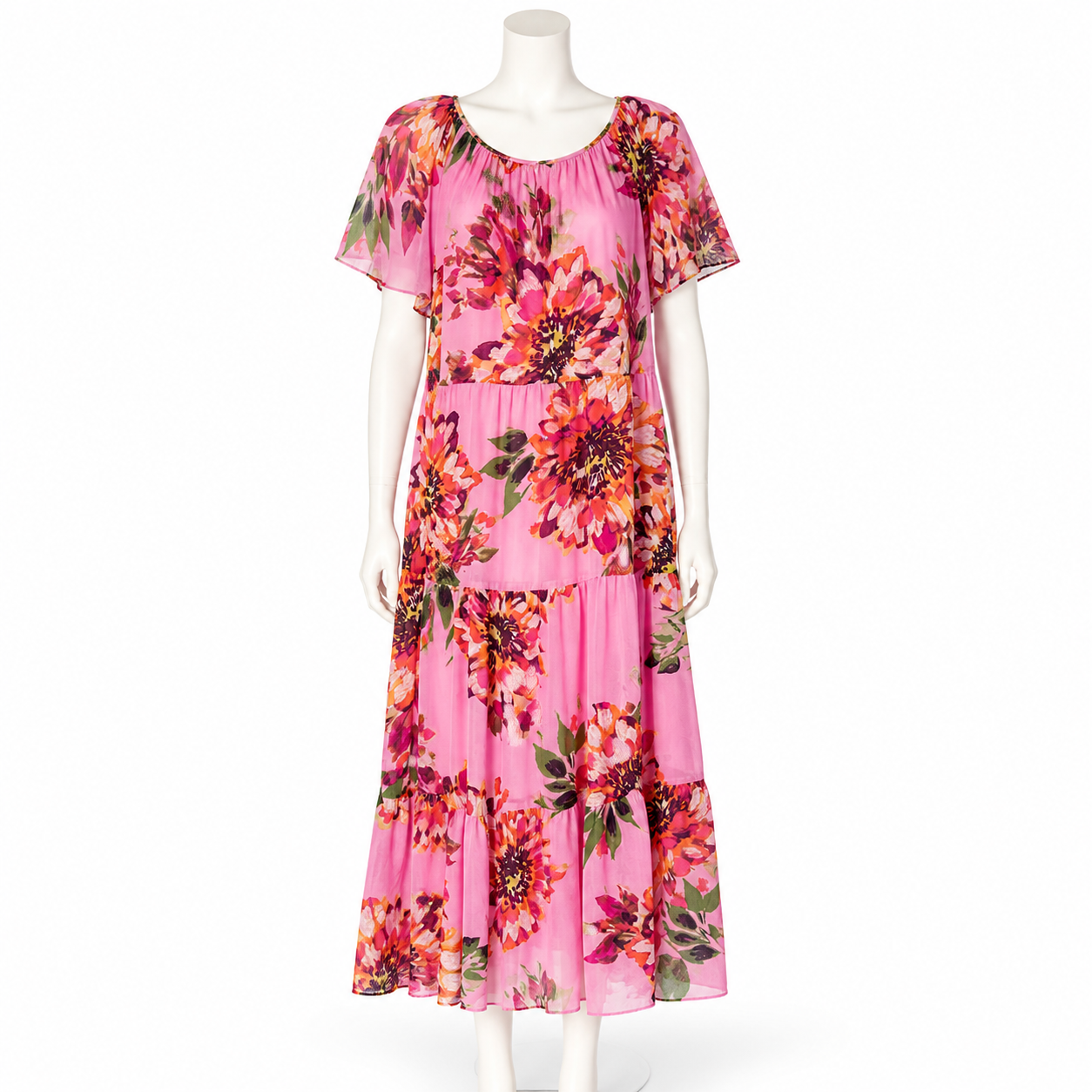Trina Turk Road Trip Floral Silk A-line Tiered Midi Dress