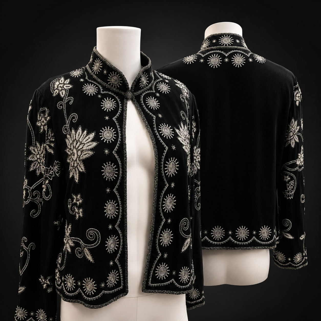 Vintage Silk Silver-Beaded Evening Jacket
